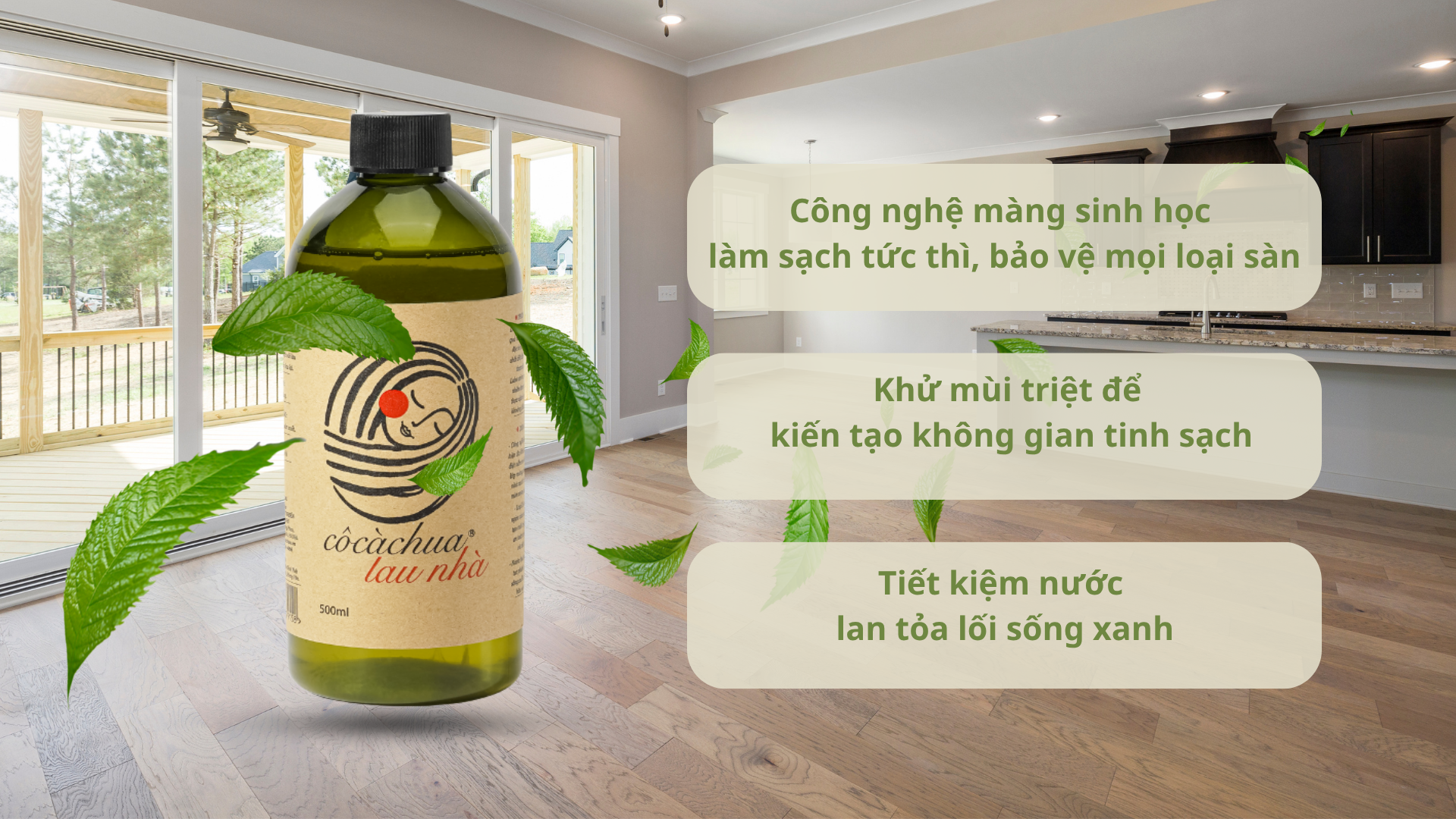 Nước lau nhà Cô Cà Chua giữ sàn gỗ bền đẹp sáng bóng
